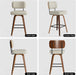 Swivel Bar Stools Set of 2, 26" Upholstered Modern Faux Leather Counter Height Barstools with Walnut Back & Bentwood Legs, Mid Century Bar Chairs Island Stools for Kitchen Counter, Beige Grey