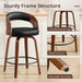 Swivel Bar Stools Set of 2,26" Faux Leather Upholstered Counter Height Barstools with Back,Mid-Century Modern Bar Chairs with Bentwood Legs and Footrest for Kitchen Island Bar Counter Black