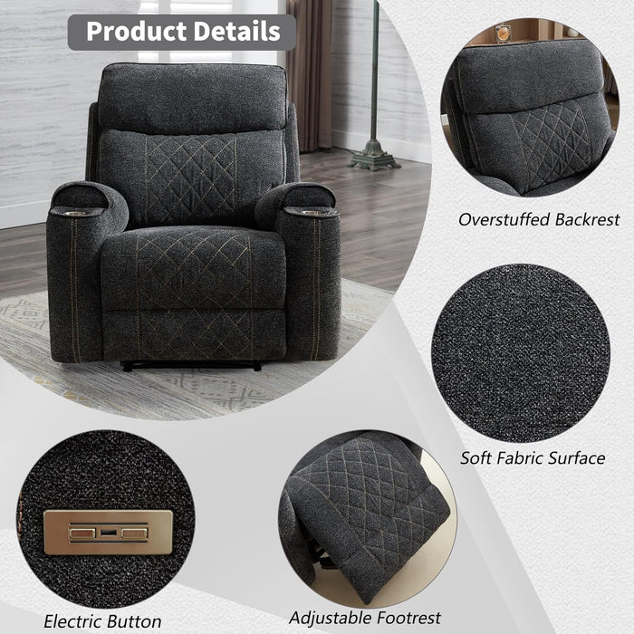 Classic Power Recliner Sofa with Cup Holders and Double Layer Backrest