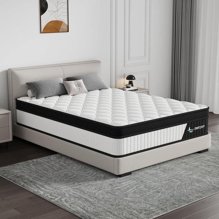 12 Inch Queen Mattress in a Box，White，Medium Firm Feel，Individually Wrapped Coils for Motion Isolation and Breathable Fire-Resistant Knit Cover, Certipur-Us Certified Foam