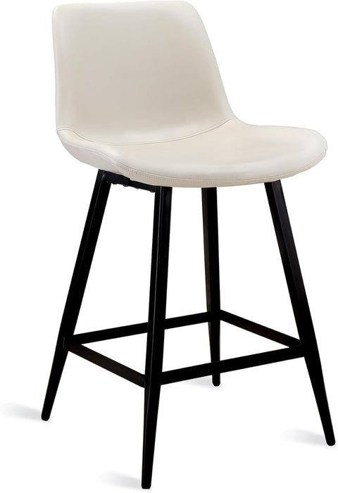 24 Inch Counter Stool, Modern Bucket Barstool Set of 3, Barstools with Back and Footrest, Faux Leather Bar Stools for Kitchen Island Restaurants, Antique White