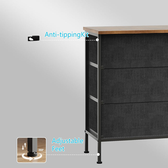 Dresser with Drawers for Bedroom Chest of Drawers Fabric Dresser for Closet,Nursery Entryway Hall Tree TV Stand for Living Room Retro Floral Pattern Drawers Wooden Top (Wide 9 Drawers)