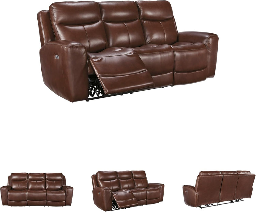 Mighty Moves Transitional Leather Match Power Reclining Sofa with Adjustable Headrest and USB Charging Port, Dark Brown