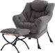 Dark GreyVelour Upholstered Accent Chair With Ottoman