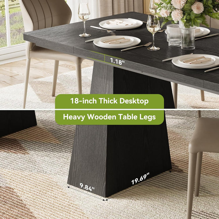 Dining Table for 6 People, Wooden Dining Table, Rectangle Table with Heavy Duty Legs, Modern Dining Table for Kitchen, Dining Room, Black