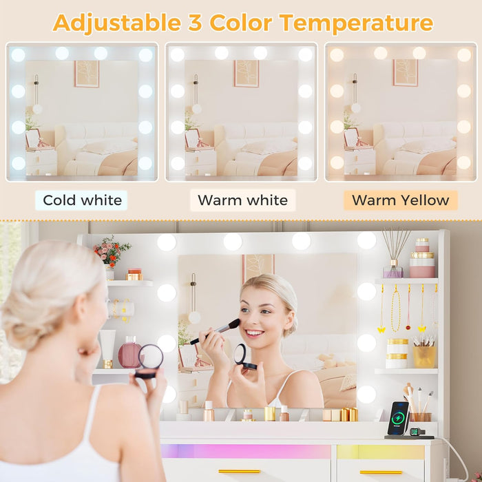Vanity Desk With Multicolor RGB Illuminated Mirror