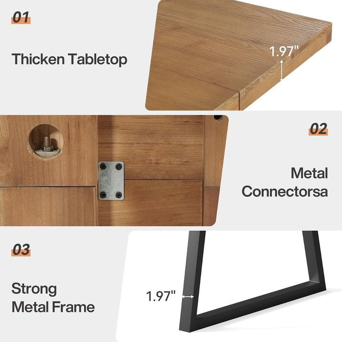 Industrial Dining Table for 4-6 People, 63 Inches Solid Wood Rectangular Kitchen Table with Heavy-Duty Metal Legs for Home, Dining Room, Small Space, Rustic Brown