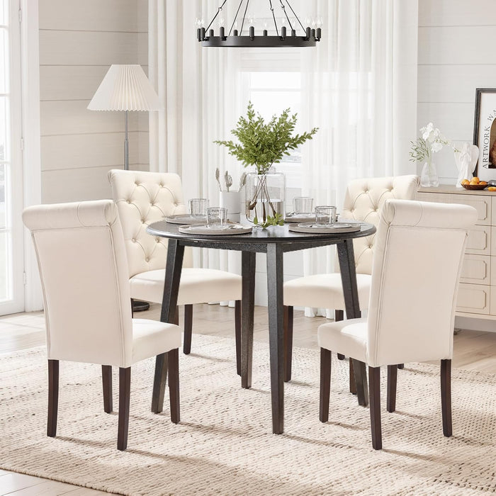 Tufted Dining Chairs Set of 4, Accent Parsons Diner Chair Upholstered Fabric Stylish Kitchen Chairs with Solid Wood Legs and Padded Seat, Beige