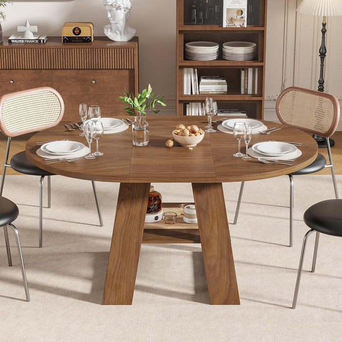 Extendable Round Dining Table 43.3-59 Inches Walnut