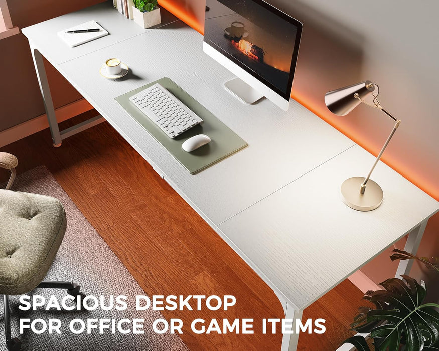 Computer Desk, 80 Inch Office Desk, Gaming Desk with Storage, Writing Desk Work Desk for Home Office, Study, Long Simple Desk, Large Legroom, Metal Frame, White