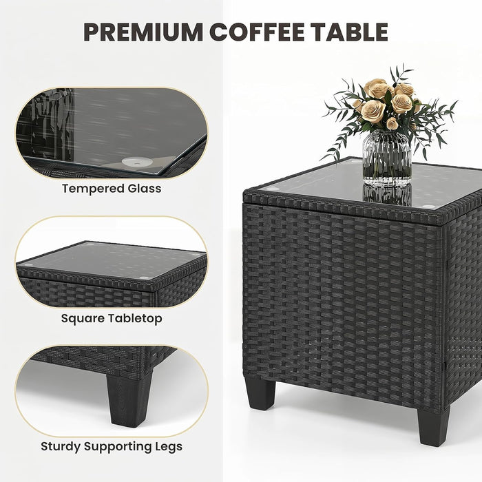3 Pieces Patio Rocking Chair, Black Wicker Bistro Set (Black)