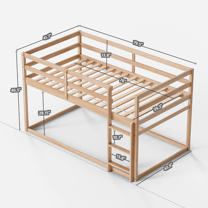 Twin Over Twin NaturalFinish SolidWood BunkBed Ladder