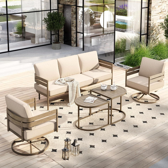 4-Piece Metal Patio Conversation Set, Swivel Chairs, Beige
