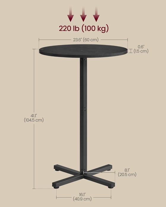 Round Pub Table 23InchDiameter Ebony Black MetalFrame
