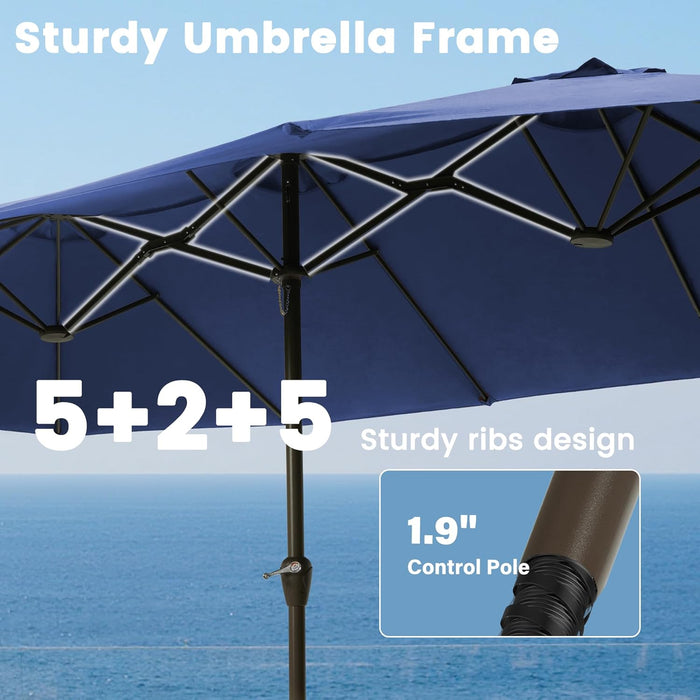 15FT Patio Umbrella with Base,Large Outdoor Double-Sided Rectangle Umbrella with Crank Handle, Market Umbrella for Poolside Garden Deck Backyard Beach Pools,Navy