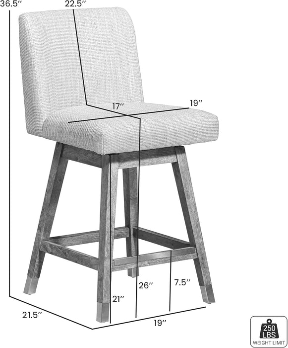 Basila Modern Farmhouse 26" Seat Height Swivel Bar Stool for Kitchen Island Counter in Brown Oak Wood with Taupe Fabric