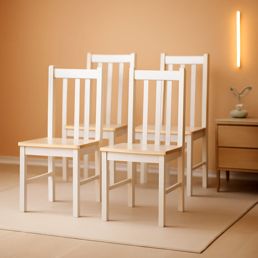 Dining Chairs, Set of 4 Farmhouse Kitchen & Dining Room Chairs with Slat Back, Pine Wood Seating for Living Room and Dining Room, White