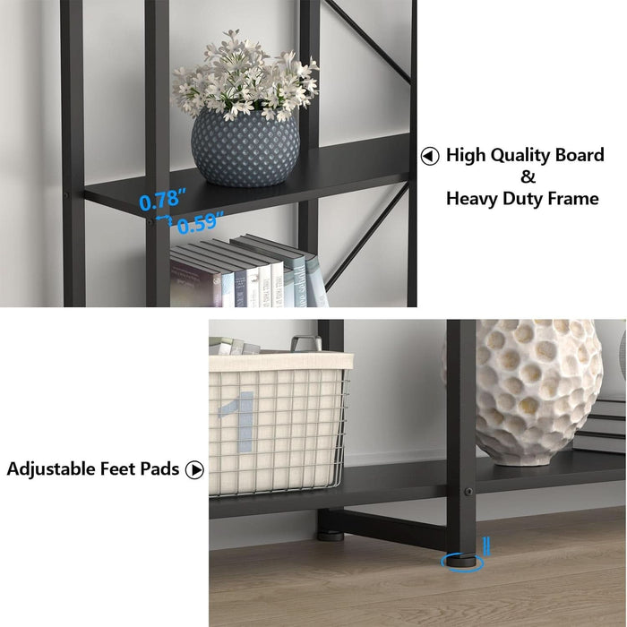Triple Wide 5-Tier Bookshelf, 70.87" L X 79.13" H Extra Large Bookcase, Tall Open Etagere Display Shelf with Metal Frame, Freestanding Modern Storage Shelves for Home Office (Black)