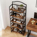 5 Tier No Assembly Folding Bookshelf, Arched Bookshelf, Foldable Bookcase for Living Room, Bedroom, Office,Skinny Bookshelf (Fire Brown)