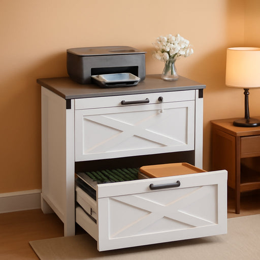 2 Drawer Lateral File Cabinet WhiteLockingSystemA4
