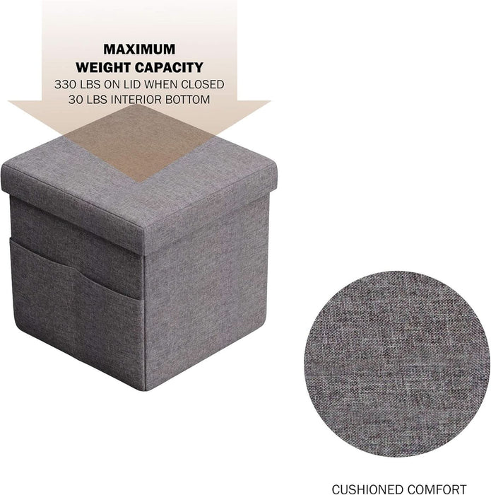 Set of 2 Ottomans with Storage Pockets - 15-Inch Folding Foot Rests or Storage Organizers for Bedroom, Living Room, or Dorm by  (Gray)