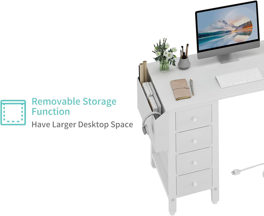 White 47Inch LShaped Corner Desk With ReversibleStorage