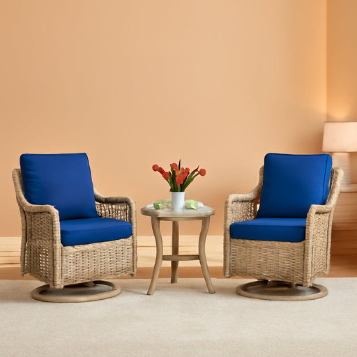 3 Piece Patio Furniture Sets Wicker Swivel Patio Chairs, Swivel Rocking Chairs Set of 2 with Rattan Side Table, 360-Degree Swivel Rocking Chair for Patio Porch Pool (Light Beige), Onesize