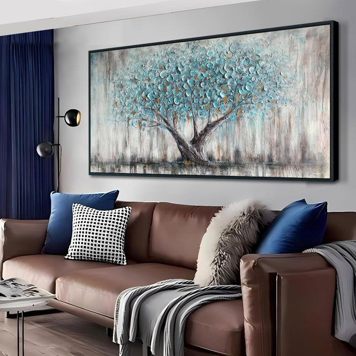 Framed Teal TreeOfLife CanvasArtwork Wall Art 58x29