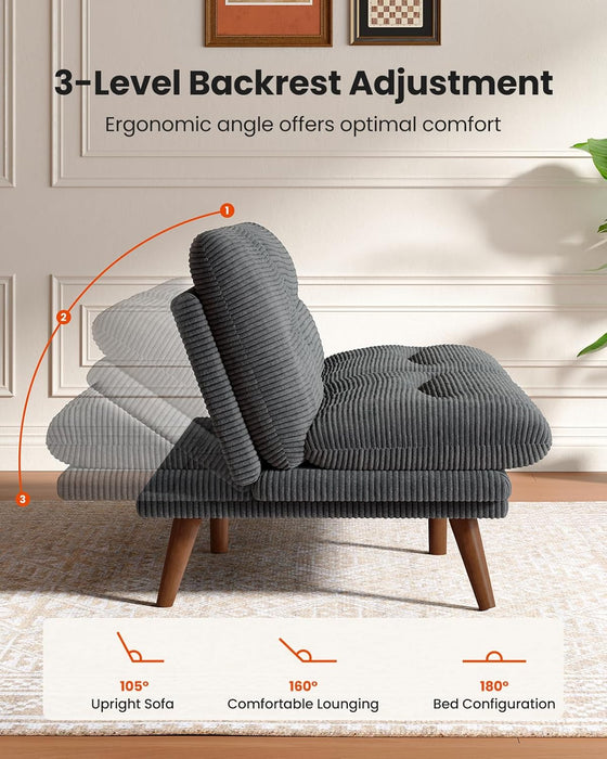 Futon Sof Bed,Vintge Couch with djustble Bckrest & rmrests, Convertible Futon Sof Couch for Efficient Home,Smll Spces, Living Room or Office, Corduroy Futon Couchs,Grey