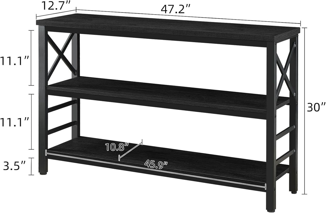 Sofa Table,Industrial Console Table with Storage,Entryway Table with Engineered Wood and Metal,3 Tier Shelf for Living Room,Hallway,Black,47 Inch
