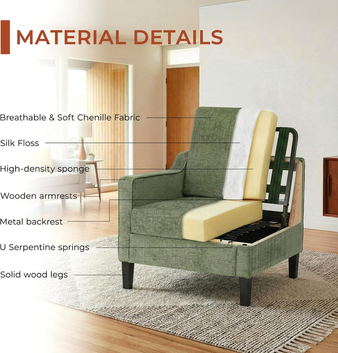 Green Chenille Accent Armchair With Removable Cover