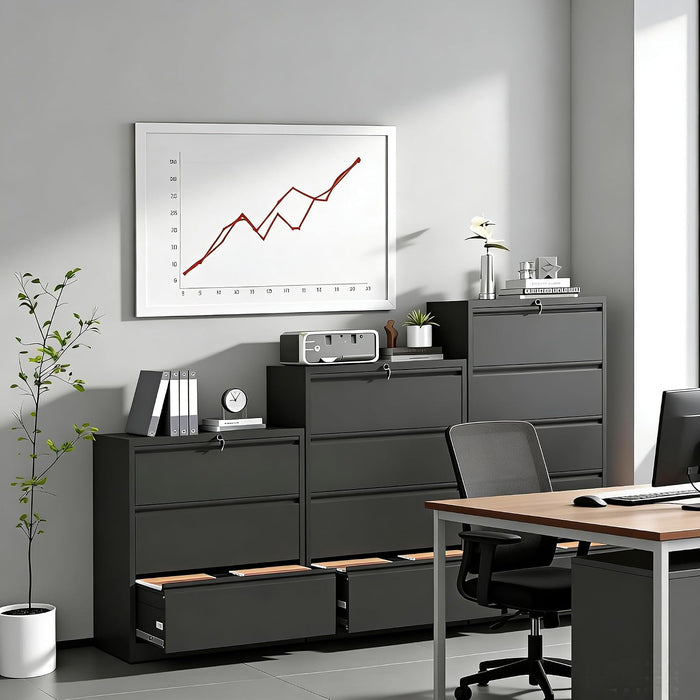 4 Drawer Lateral File Cabinet with Lock, Heavy Duty Wide Steel Filing Cabinet for Home Office, 36" W Horizontal Storage Cabinet for Letter/Legal/A4/F4 Hanging Files, Easy Assembly (Black)