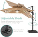 10X10Ft Cantilever Patio Umbrella W/Base Included, Solar LED Lights 360 Rotation Large Offset Hanging Outdoor Shade for Deck Pool Backyard W/Stand – Tan