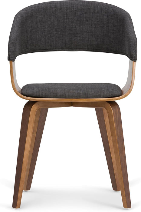 Lowell 17 Inch Mid Century Modern Bentwood Dining Chair in Charcoal Grey Linen Look Fabric, for the Dining Room