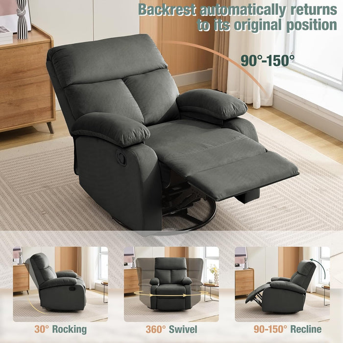 Swivel Rocker Recliner for Adults, Rocking Small Recliner Chair for Small Spaces, Small Rocker Recliner Chair for Living Room, RV, Nursery, Bedroom, Grey