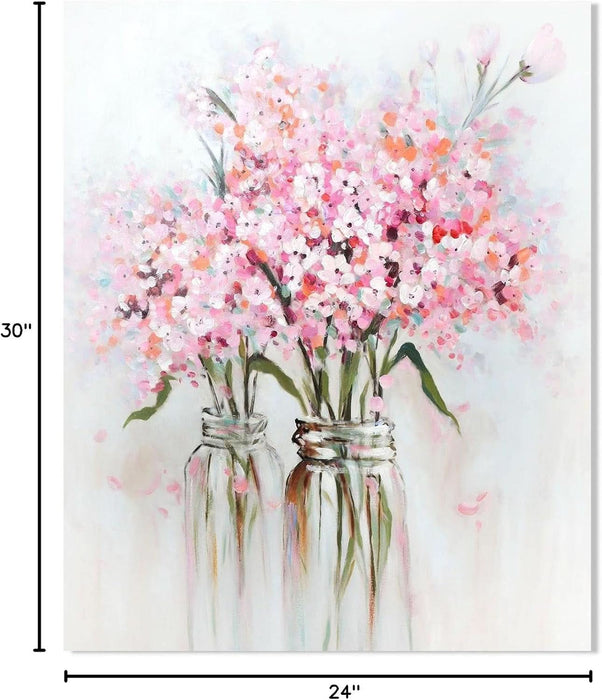 Abstract Bouquet Canvas Wall Art: Pink Flower in Vase Artwork Hand Painted Oil Painting for Teen Girl Bedroom Floral Picture Poster for Living Room Decor 24" X 30"