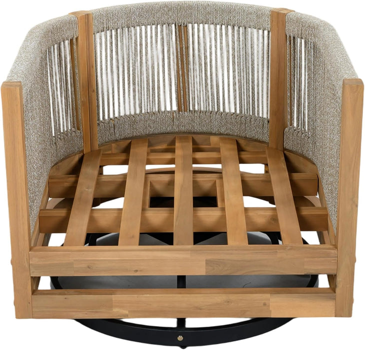 Sue Outdoor Acacia Wood Swivel Accent Chairs Set of 2 with Cushions, 360° Rotating Lounge Chair Outdoor with Rope Accent, Outdoor Swivel Chairs for Garden, Natural + Beige