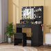 35.4-Inch Vanity with Mirror, Featuring Three-Level Adjustable Lighting, a Drawer Unit, Shelves, an Outlet, and a Stool. a Compact Vanity Suitable for Living Rooms and Apartments – Black