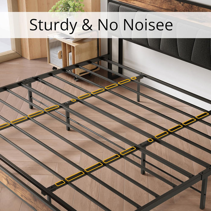 King Size Bed Frame, Storage Headboard with Charging Station, Solid and Stable, Noise Free, No Box Spring Needed, Easy Assembly