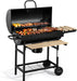Barrel Charcoal Grill with Foldable Front Wood Shelf, 686 Sq.In. Cooking Area Outdoor Bbq Grill, Thermometer and Adjustable Air Vents for Backyard, Patio, Parties, Tailgating, Black