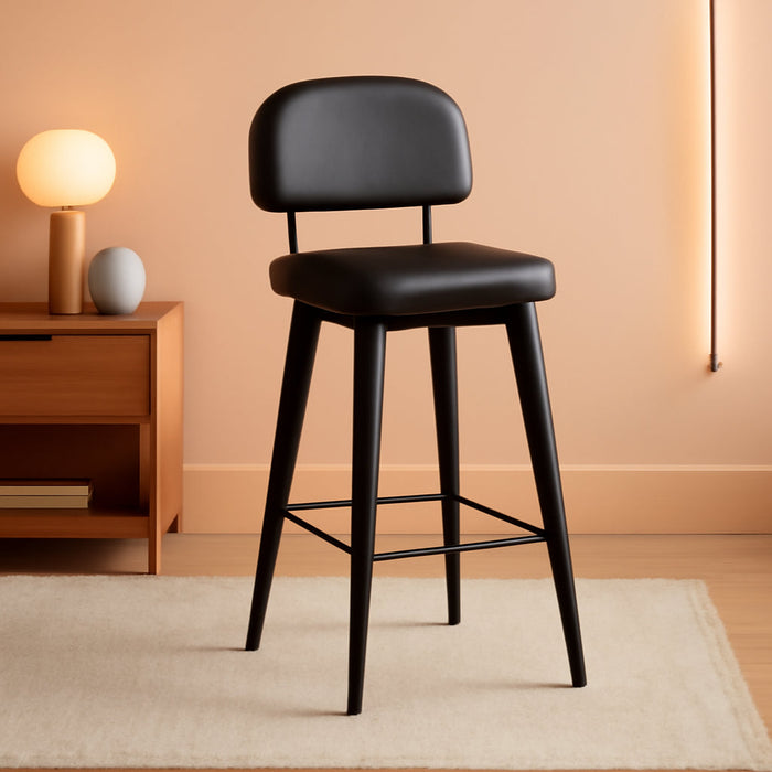 24" Bar Stools Set of 4, Black Faux Leather Barstools with Back