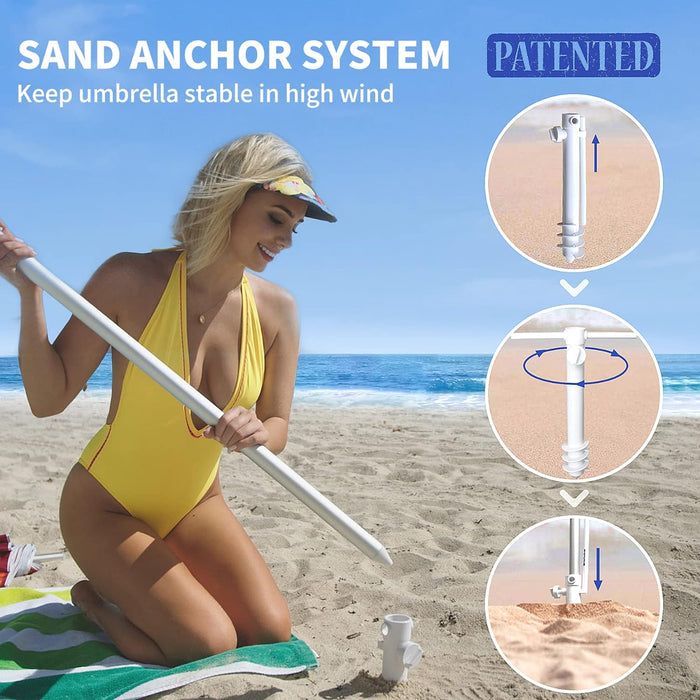 Beach Umbrellas for Sand Heavy Duty Wind Portable, 6.5Ft Outdoor Umbrella with Sand Anchor and UV Protection, Parasols Includes Carry Bag for Beach, Patio, and Garden, Yellow Stripes