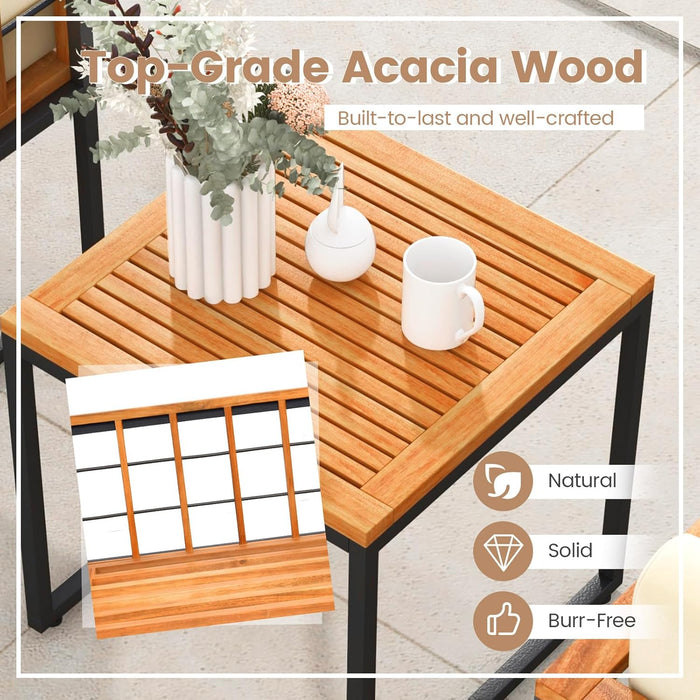 3 Pieces Patio Chair Set, Acacia Wood Outdoor Sofa Set with Metal Support, Soft Seat & Back Cushions Included, Cushioned Bistro Set for Balcony, Porch, Backyard (Beige)