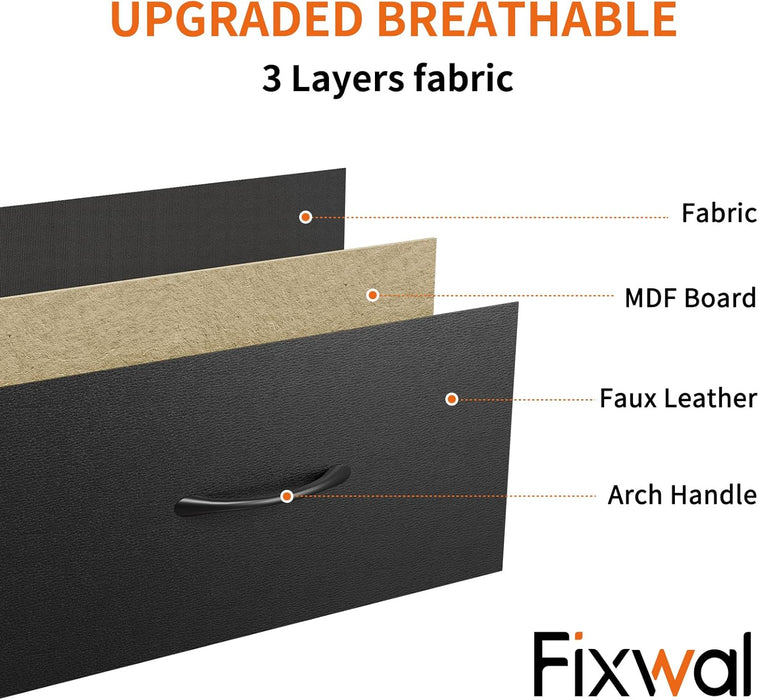 Dresser for Bedroom with Power Outlets and LED Lights, Black 55" TV Stand with 8 Drawers, Fabric Chest of Drawers with PU Finish for Living Room, Entryway