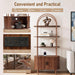 71" Mid Century Modern Arched Bookshelf with Cabinet, Walnut | 4-Tier Tall Bookcase with Sliding Tambour Doors, Freestanding Storage Organizer Book Shelf for Living Room, Home Office
