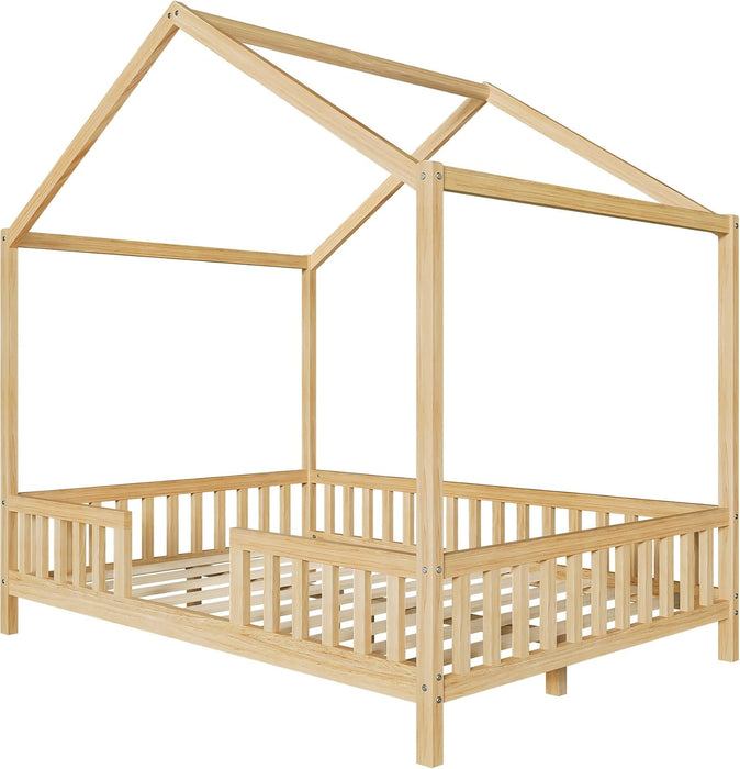 Full Montessori Floor Bed With Canopy NaturalWalnut