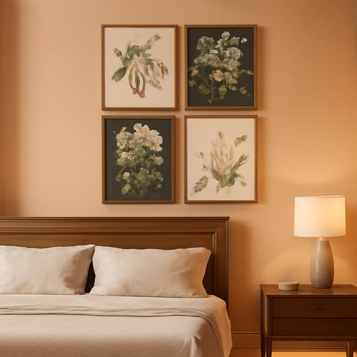 Framed Vintage Botanical Wall Art Bedroom, 4 Piece Rustic Farmhouse Floral Canvas Prints Artwork, Neutral Flower Butterfly Pictures for Modern Farmhouse Living Room Kitchen Bathroom Wall Decor, 11X14