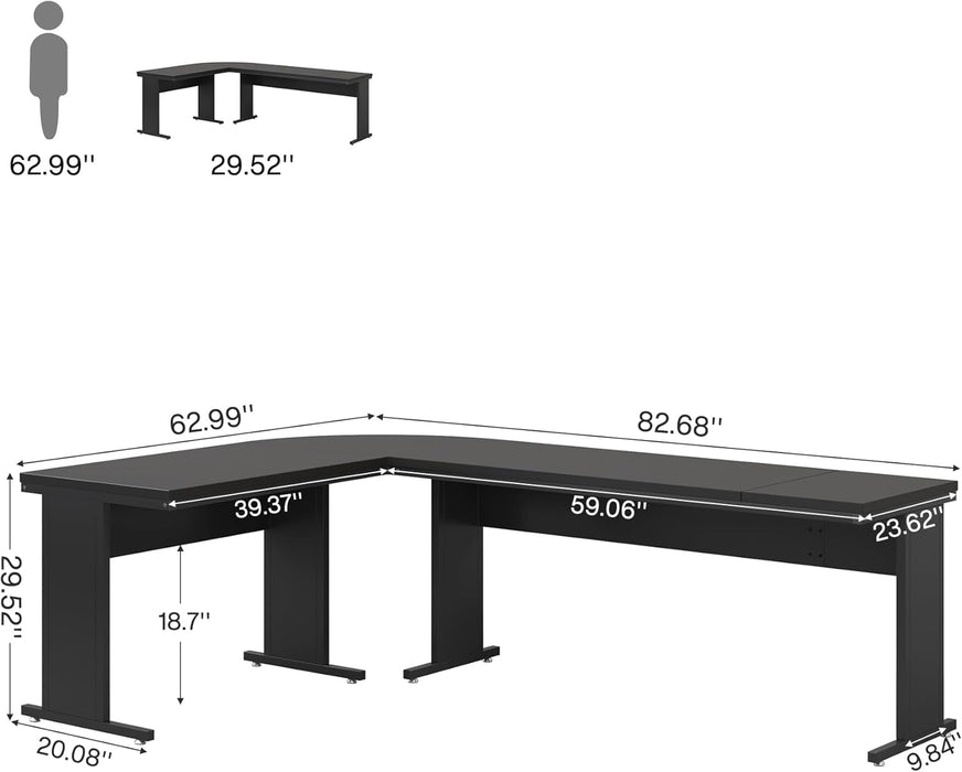 83-Inch Large L Shaped Desk, Reversible Executive Office Desk, Modern Corner Computer Table Business Workstation for Home Office, Black