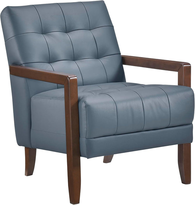 Blue Premium Genuine Leather Tufted Upholstered Chair