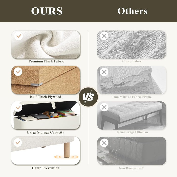 Ottoman with Storage, Storage Ottoman Bench, Entryway Bench with Wood Legs for Living Room, Sitting Area,Cream